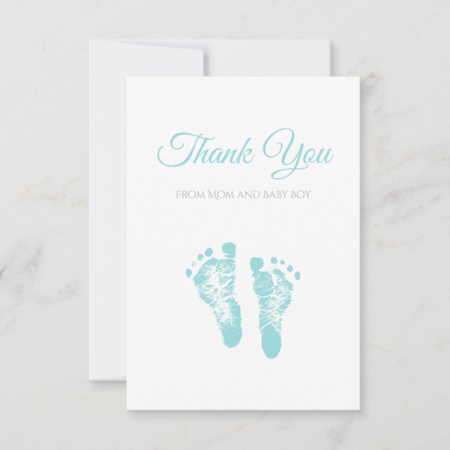 Simple Boy Baby Shower Thank You Blue Footprints Card (Front)