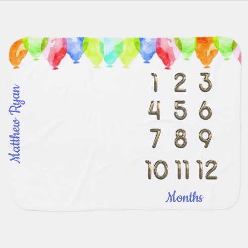 Simple Boy  Balloon Monthly Milestone Baby Blanket