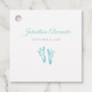 Simple Boy Birth Memento Precious Blue Footprints Favor Tags