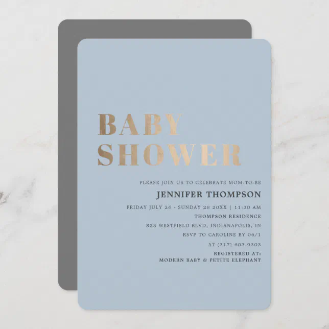 Simple Boy Blue & Gold Baby Shower Invitation | Zazzle