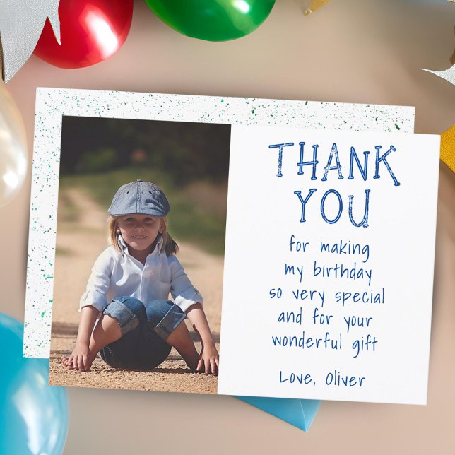 Simple Boy Photo Kid's Birthday  Thank You Card (Creator Uploaded)