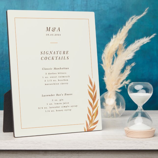 Simple Branch Autumn Wedding Bar Sign Plaque (Side)