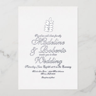 Simple Branch Foil Pressed Wedding Foil Silver Foil Invitation