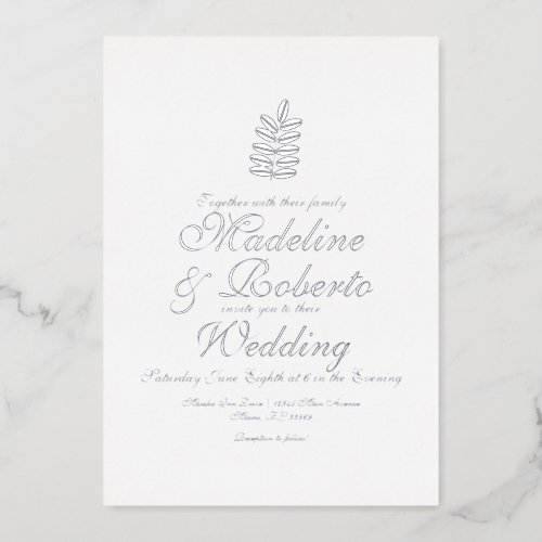 Simple Branch Foil Pressed Wedding Foil Silver Foil Invitation