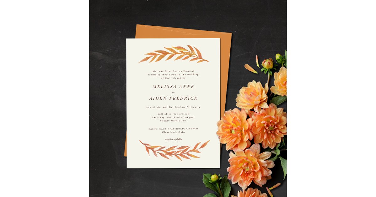 Simple Branch Formal Wording Autumn Wedding Invitation | Zazzle