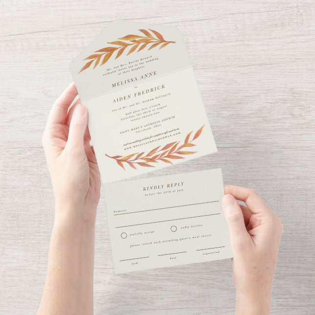 Simple Branch Formal Wording Fall Wedding All In One Invitation (Tearaway)