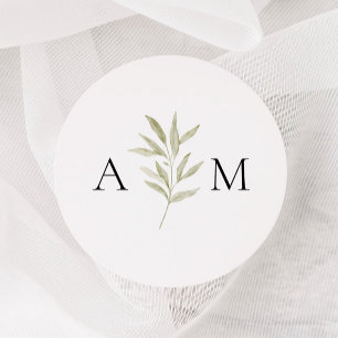 Simple Branch Monogram Wedding Classic Round Sticker