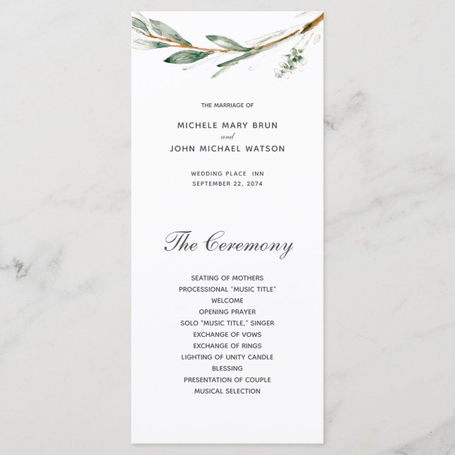 Simple Branch Wedding Program Rack Cards (Front)