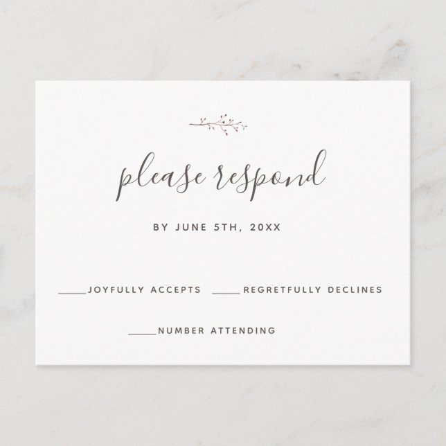 Simple Branch Wedding Response RSVP Postcard (Front)