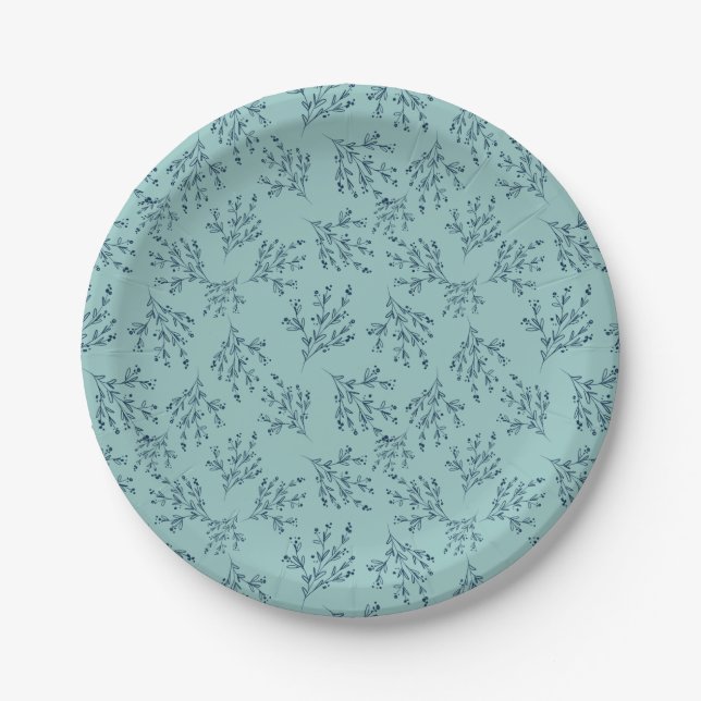 Simple Branches Fall Color Palette | Aqua Wind Paper Plates (Front)