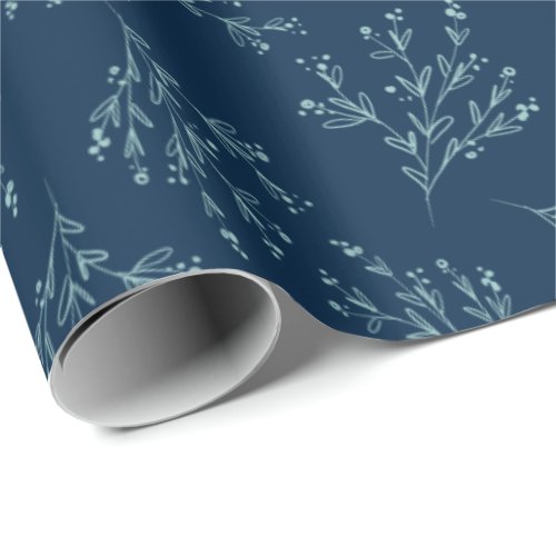 Simple Branches Fall Color Palette  Oxford Blue Wrapping Paper