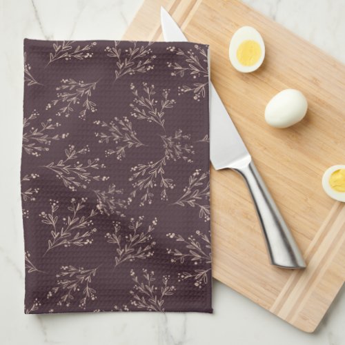 Simple Branches Fall Color Palette  Plum Wine Kitchen Towel