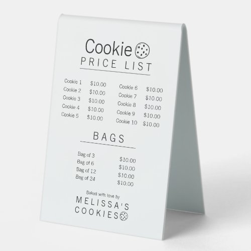 Simple Brand Ready Bakery Price List Table Tent