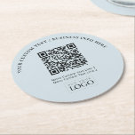 Simple Branded Business Logo QR Code Promotional Round Paper Coaster<br><div class="desc">Add branded detail to your business with this personalized paper coaster. This design features template for your logo and QR code on a dusty blue background. You can use this custom coasters for restaurants,  cafe,  bar,  banquets,  or events. More business supplies are available at my store BaraBomStudio.</div>