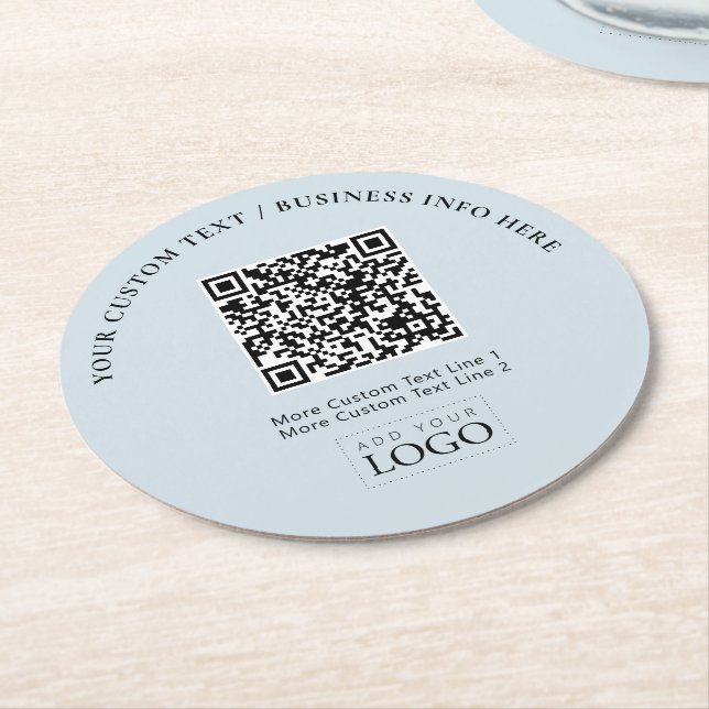 Simple Branded Business Logo QR Code Promotional Round Paper Coaster (Angled)