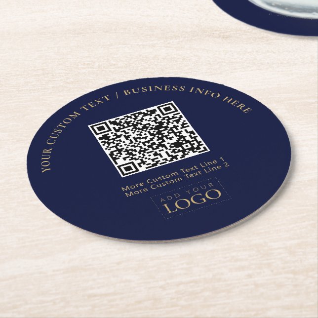Simple Branded Business Logo QR Code Promotional Round Paper Coaster (Angled)