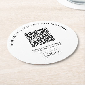 Simple Branded Business Logo QR Code Promotional Round Paper Coaster