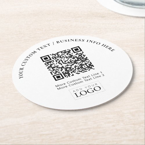 Simple Branded Business Logo QR Code Promotional Round Paper Coaster