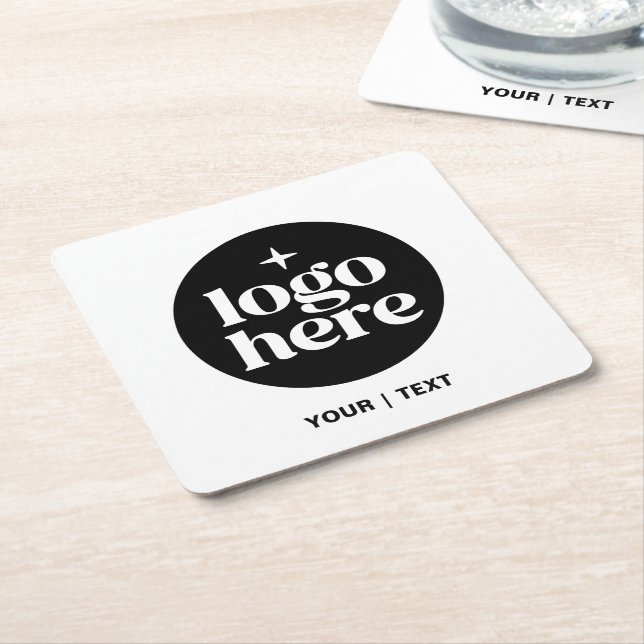 Simple Branded Custom Text & Logo Square Paper Coaster (Angled)