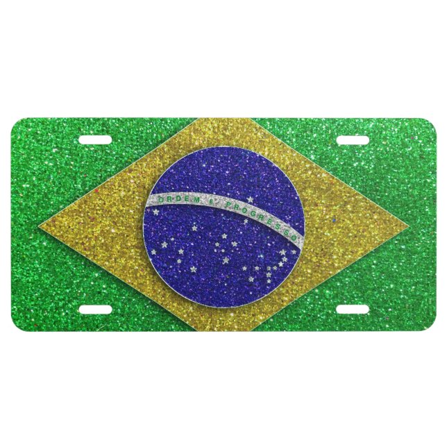 Simple Brazilian Flag Brazil Glitter Bold Sparkle License Plate (Front)