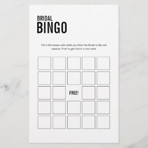 Simple Bridal Bingo Bridal Shower Game