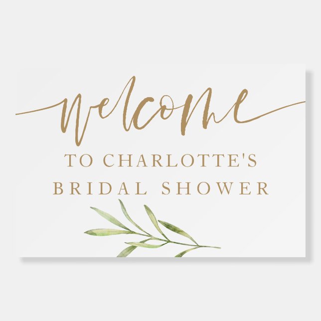 Simple Bridal Shower Gold & Green watercolor Foam Board (Front)