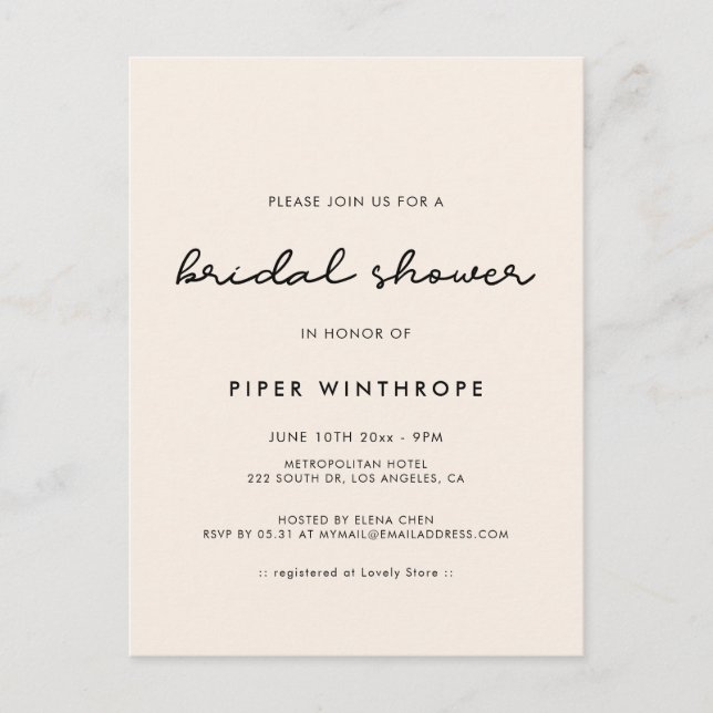 Simple bridal shower invitation postcard (Front)
