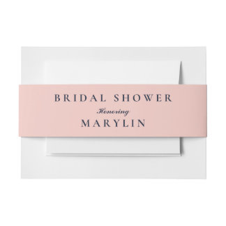 SIMPLE BRIDAL SHOWER OXFORD BLUE AND BABY PINK INVITATION BELLY BAND