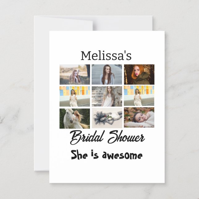 Simple Bridal Shower personalized 9 Photo Collage Magnetic Invitation (Front)