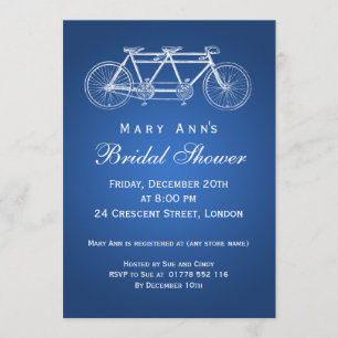 Simple Bridal Shower Tandem Bike Blue Invitation