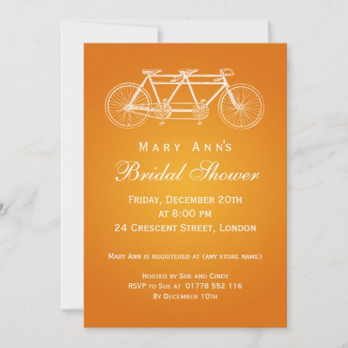 Simple Bridal Shower Tandem Bike Orange Invitation