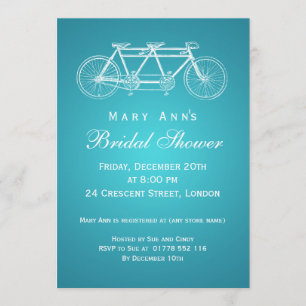 Simple Bridal Shower Tandem Bike Turquoise Invitation