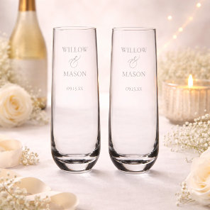 Simple Bride and Groom Ampersand Wedding Stemless Champagne Flute