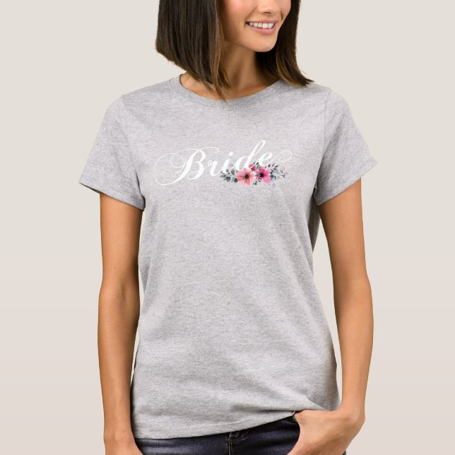Simple Bride Floral Calligraphy | T-Shirt (Front)