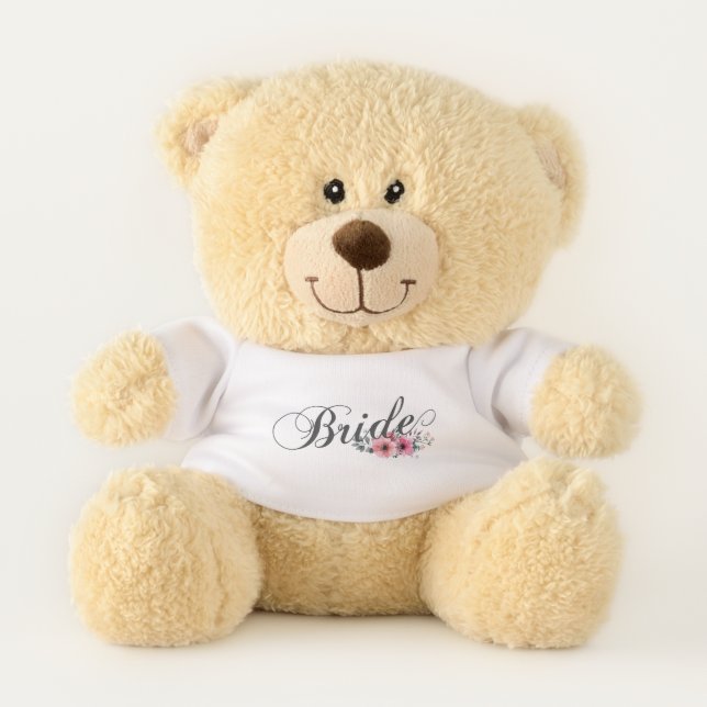 Simple Bride Floral Calligraphy | Teddy Bear (Front)