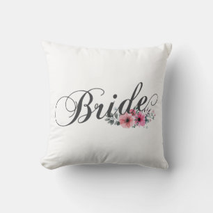 Simple Bride Floral Calligraphy Throw Pillow