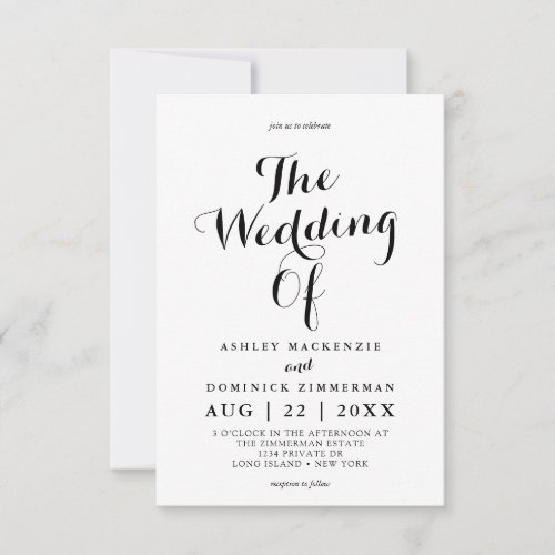 Simple Bride  Groom Calligraphy Wedding Invitation