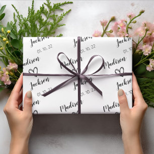 Simple Bride & Groom Names Wedding White Wrapping Paper