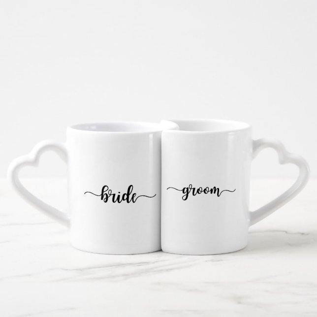 Simple Bride Groom Script Matching Coffee Mugs (Front Nesting)