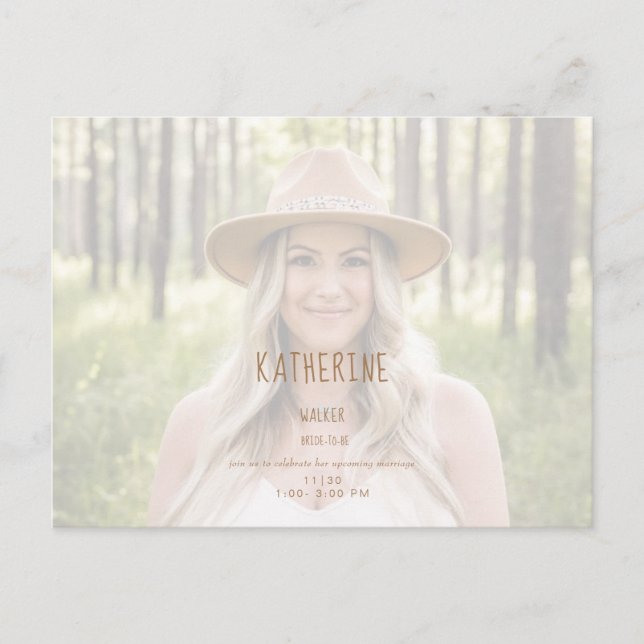Simple Bride Photo Bridal Shower Invitation Postcard (Front)