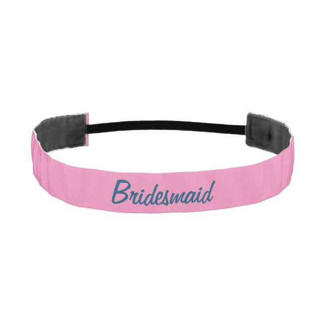 Simple Bridesmaid Pink and Blue Cursive Script Athletic Headband (Front)