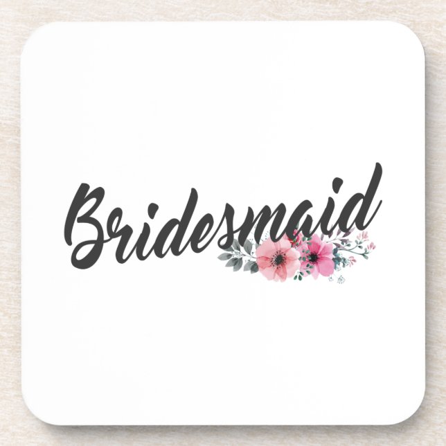 Simple Bridesmaid Wedding Calligraphy | Coaster (Front)