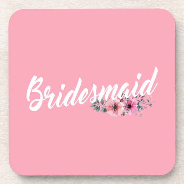 Simple Bridesmaid Wedding Calligraphy | Coaster (Front)
