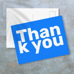 Simple Bright Blue Bold Modern Vibrant Thank You Postcard<br><div class="desc">A simple bright bold blue modern and vibrant thank you card that will really get you noticed. You can customize the background to your favourite color. Designed by Thisisnotme©</div>