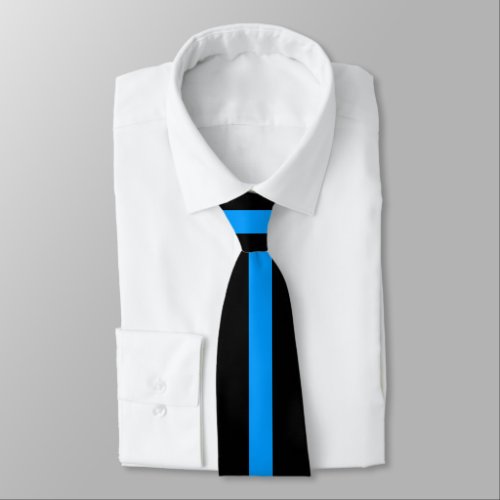 Simple Bright Blue on Black Striped Neck Tie