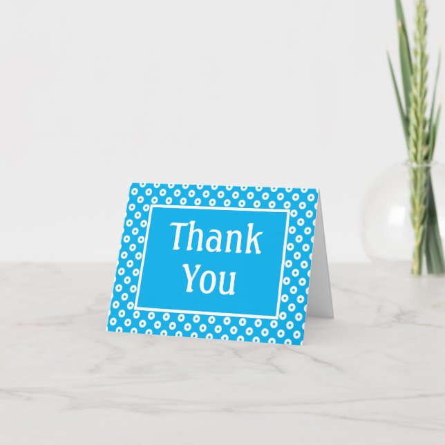Simple Bright Blue Polka-Dotted Thank You Card (Front)