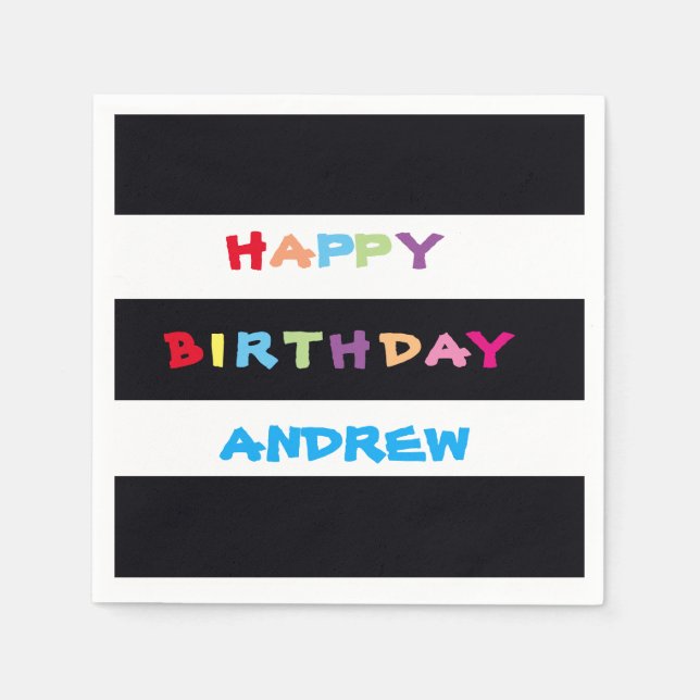 Simple Bright Colorful Custom Name Happy Birthday Napkins (Front)