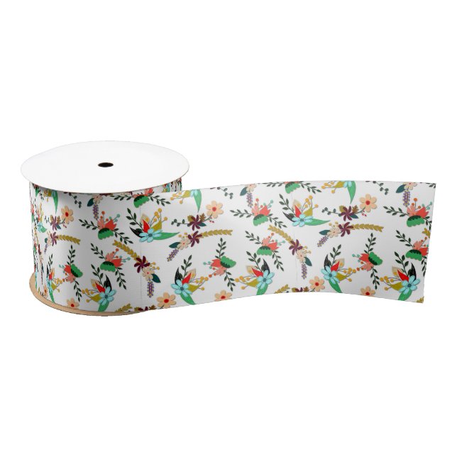 Simple Bright Floral Pattern Satin Ribbon (Spool)