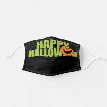 Simple Bright Green Happy Halloween | Pumpkins Adult Cloth Face Mask by HolidayCreations at Zazzle