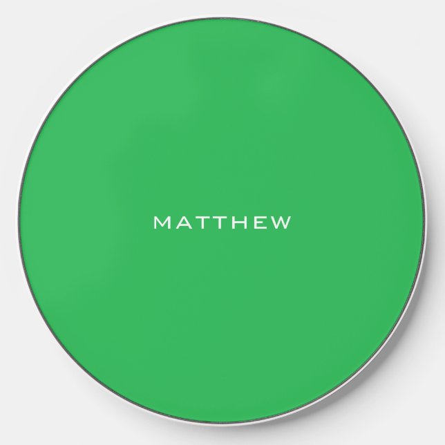 Simple Bright Green Monogrammed Wireless Charger (Front)